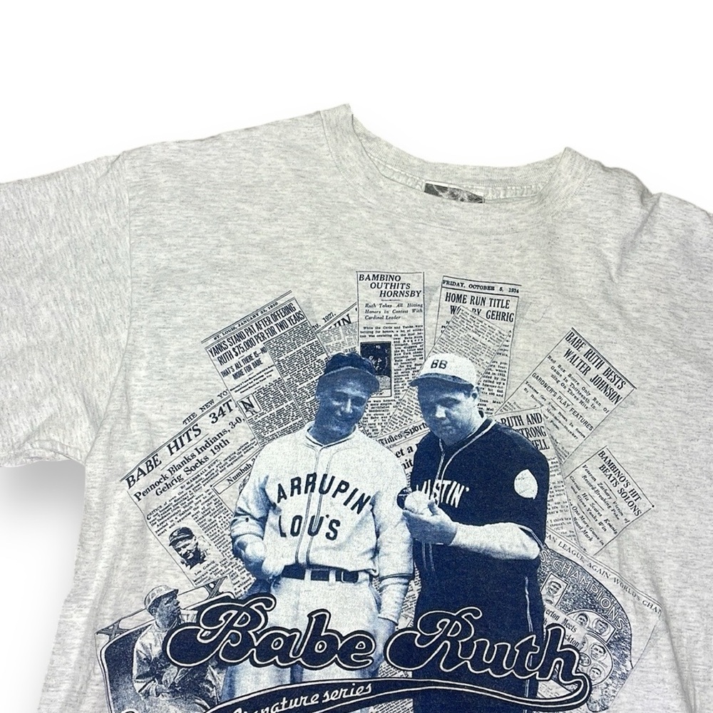 Vintage Threads Babe Ruth Lou Gehrig T-Shirt Mens L Gray‎ Good Limited Edition